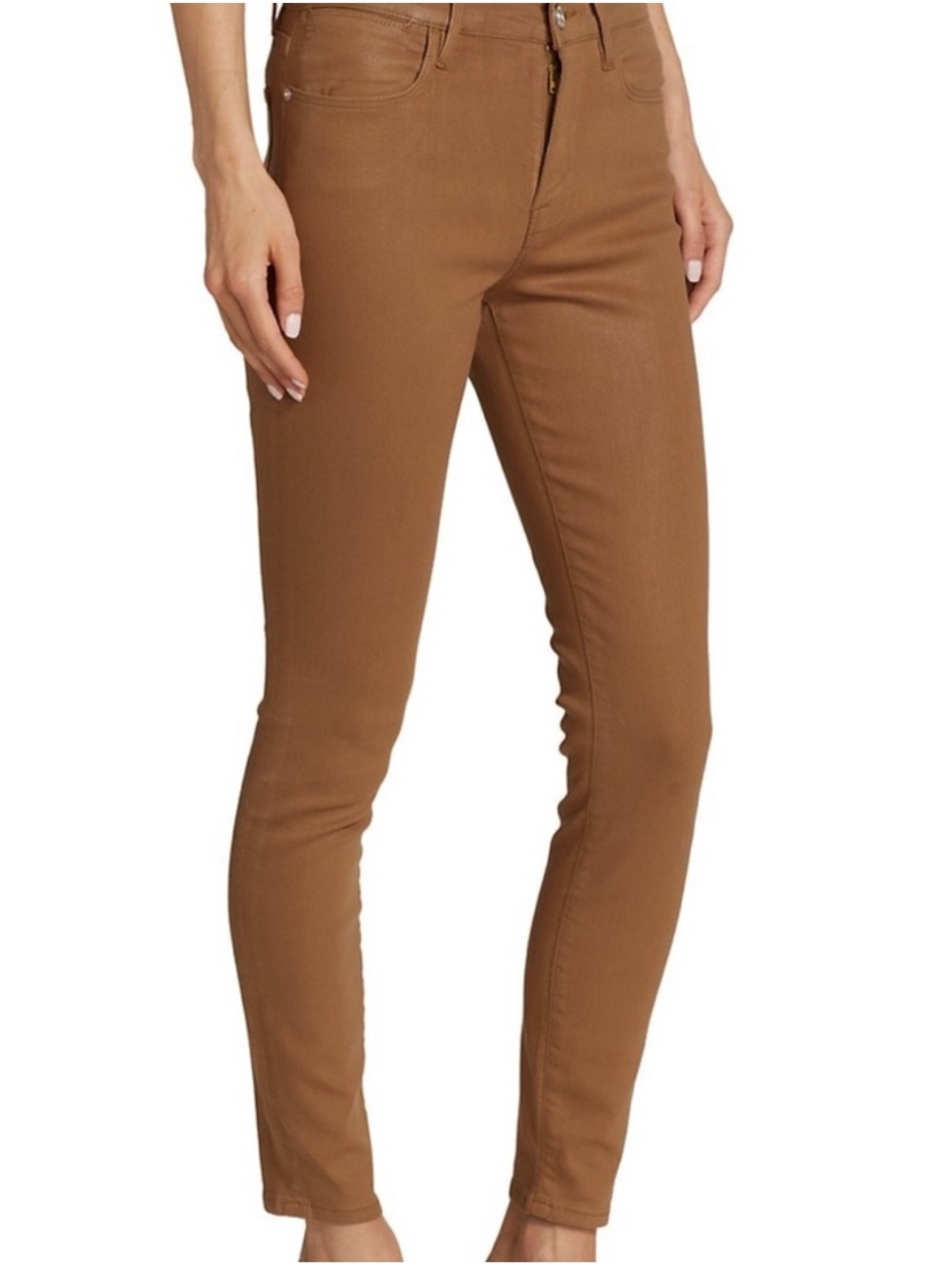 Frame Denim Ali Caramel Brown Coated Cigarette Jeans